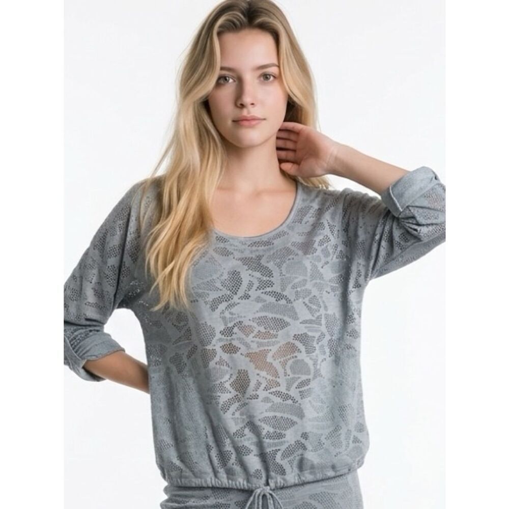 ANTHROPOLOGIE | SATURDAY SUNDAY Blue Mesh Cutouts Long Sleeve Top Women’s Size M